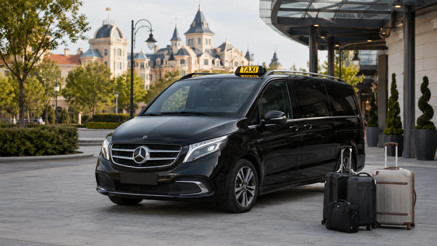 Van Mercedes noir pour un trajet famille vers Disneyland Paris