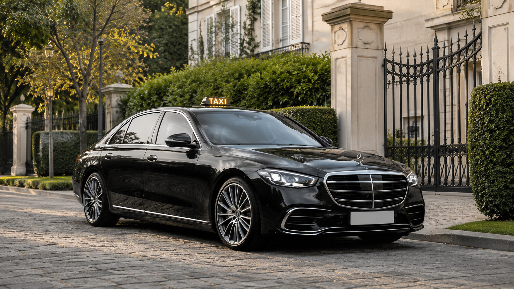 Taxi Mercedes Classe S noir avec lumineux taxi à Maule