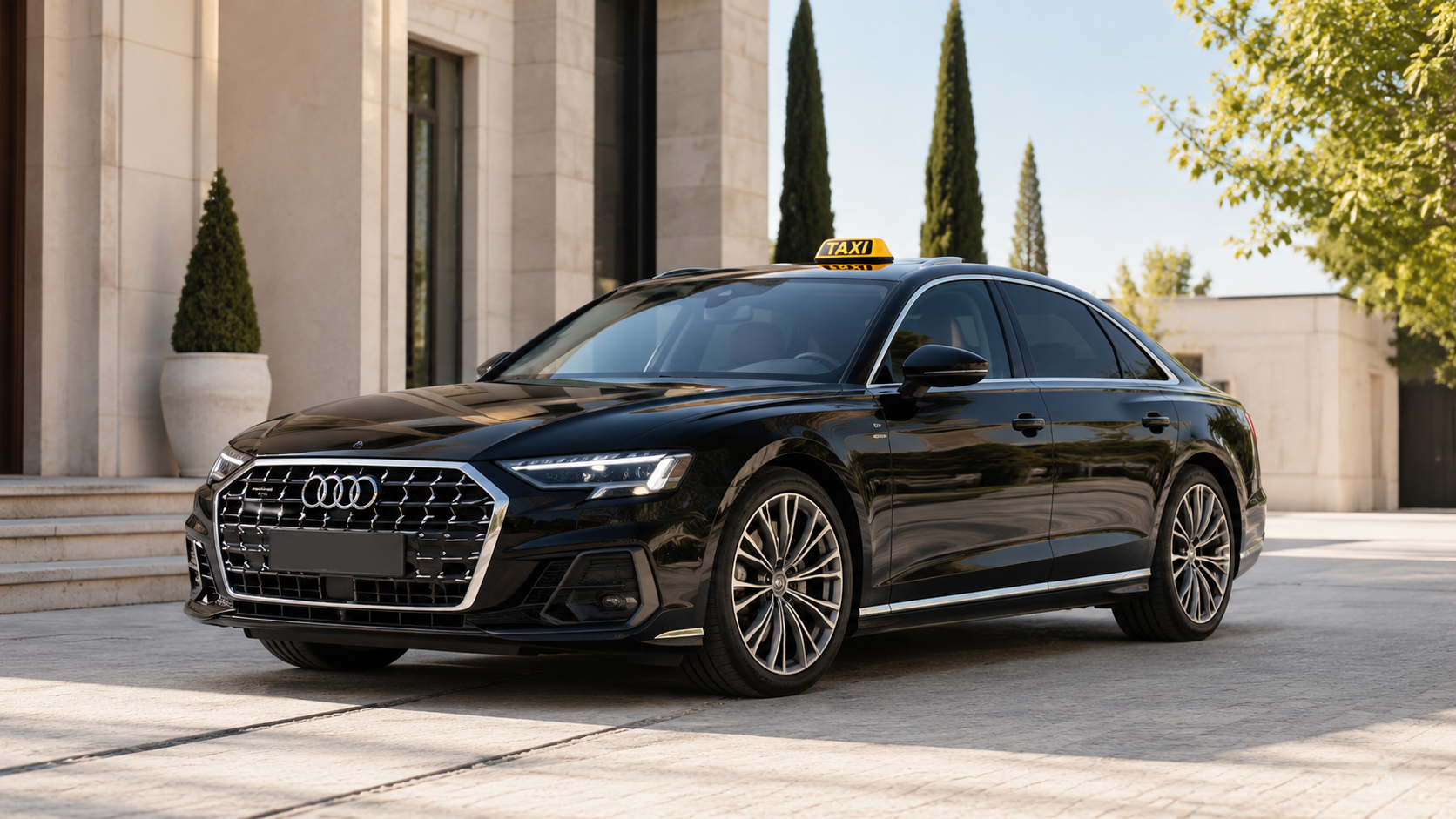 Audi A8 2026 noire pour un trajet taxi confortable