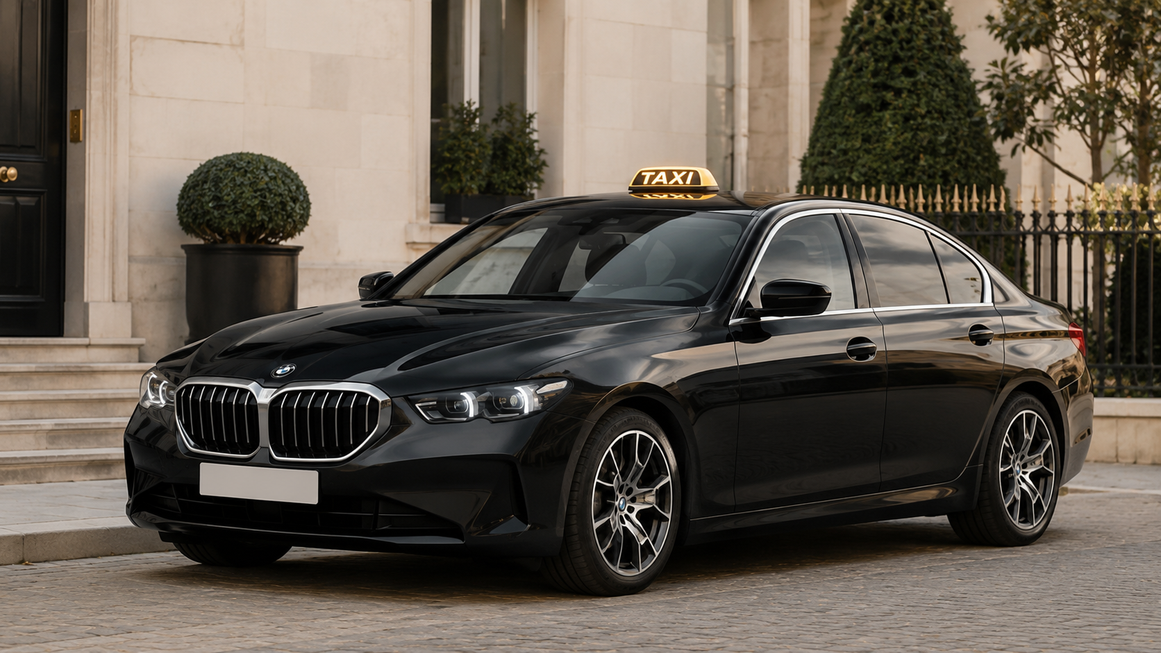 BMW Série 5 2026 noire avec lumineux taxi