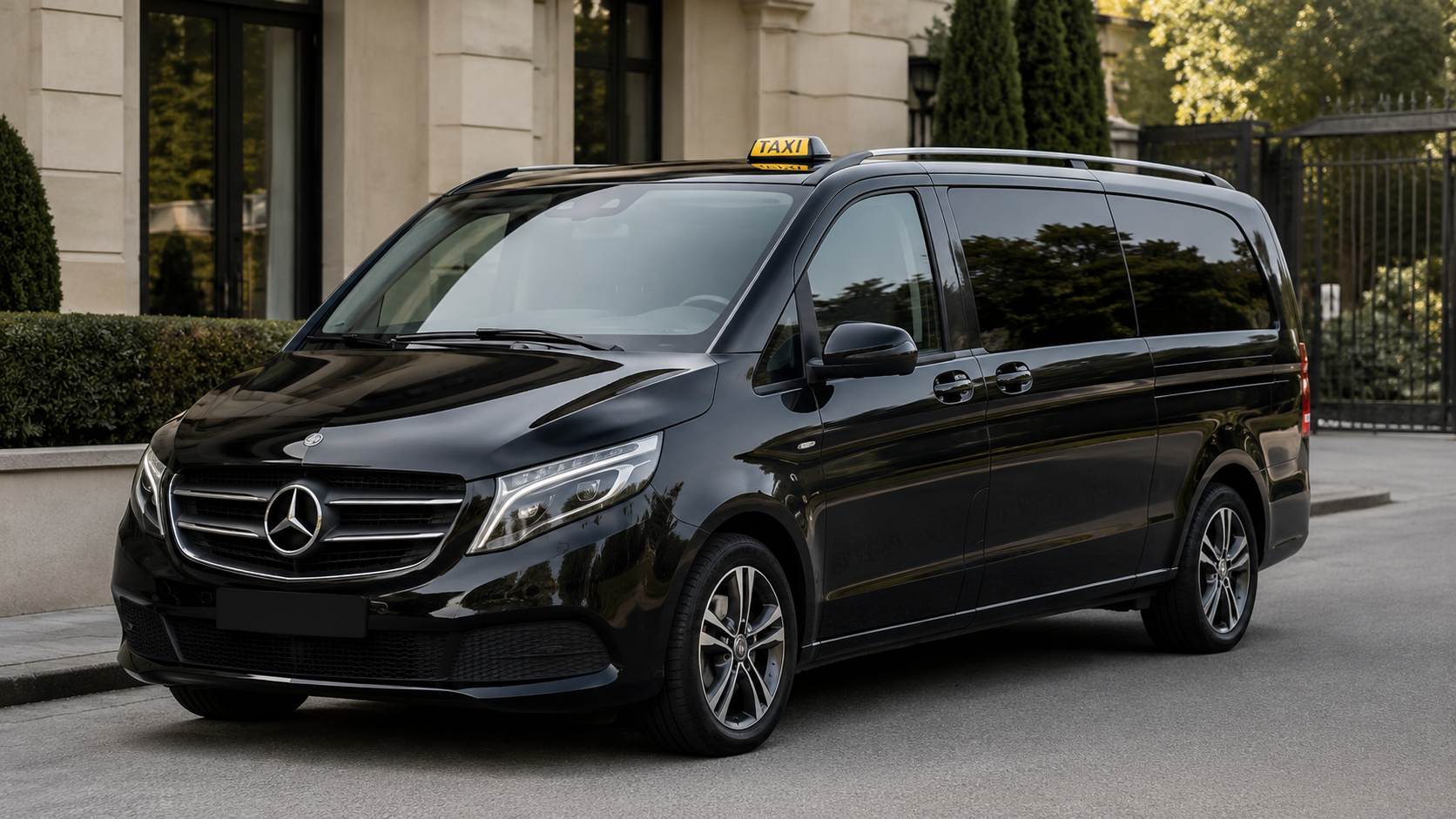 Van Mercedes noir pour les trajets taxi avec bagages